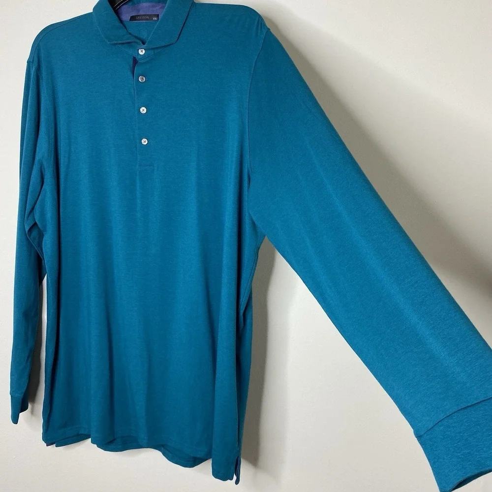 Greyson Apache II Long Sleeve‎ polo Shirt Men's XXL Fiddle Teal Green